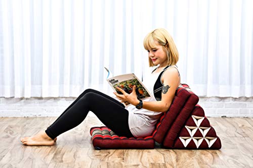 Leewadee - Comfortable Japanese Floor Mattress - Thai Floor Bed with Triangle Cushion - Futon Mattress - Thai Massage Mat, 67 x 21 inches, Red, Kapok Filling | Floor & lounge cushion for relaxing, reading & TV - for meditation & yoga, firm & stable - colo