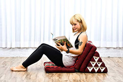 Leewadee - Comfortable Japanese Floor Mattress - Thai Floor Bed with Triangle Cushion - Futon Mattress - Thai Massage Mat, 67 x 21 inches, Red, Kapok Filling | Floor & lounge cushion for relaxing, reading & TV - for meditation & yoga, firm & stable - colo