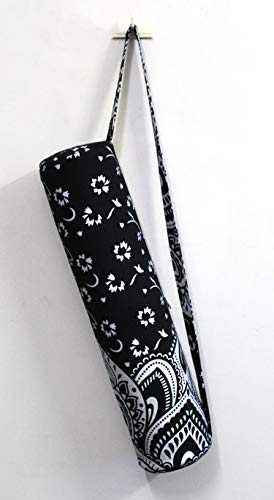 ICC Black Gold Mandala Full-Zip Exercise Yoga Mat Carry Bag Gym Beach Pilates Carrier Bags Hippie Mandala Indian Cotton Bag - style: Black Silver Flower Half