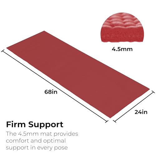 Bulk Yoga Mats, 10 Pack, 4mm Thick, 68x24in | Bulk Non Slip Exercise Mats for Workout, Stretching, Fitness - Wholesale Non Toxic Gym Mats for Home, Schools and Studios - color: Red