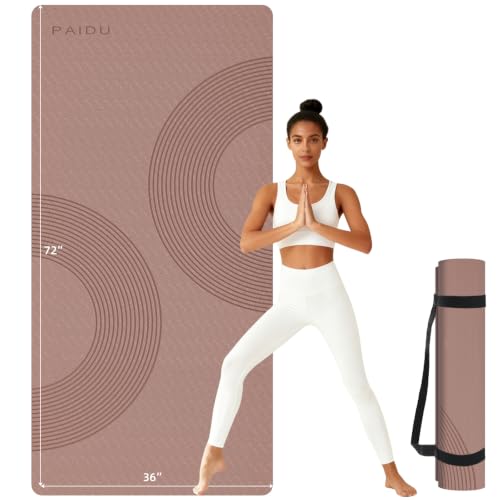 PAIDU Large Yoga Mat, 72"x36"x2/5" POE Non-Slip Exercise Mat | 10MM Thick, POE, non‑slip, ideal for home gym, yoga, pilates, fitness & floor use - color: Brown - Double C