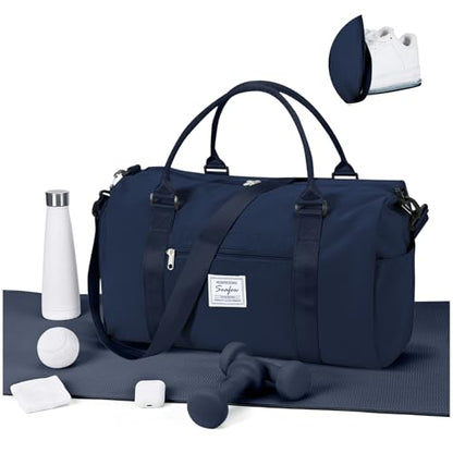 Gym Bag for Women Men with Shoes Compartment,Sports Duffle Bag Personal item travel Duffel Bags Tote Bag Small Carry on Weekender Overnight Bag Workout Dance Bag Hospital Holdalls Dark Blue - color: A10-Dark Blue