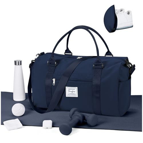 Gym Bag for Women Men with Shoes Compartment,Sports Duffle Bag Personal item travel Duffel Bags Tote Bag Small Carry on Weekender Overnight Bag Workout Dance Bag Hospital Holdalls Dark Blue - color: A10-Dark Blue
