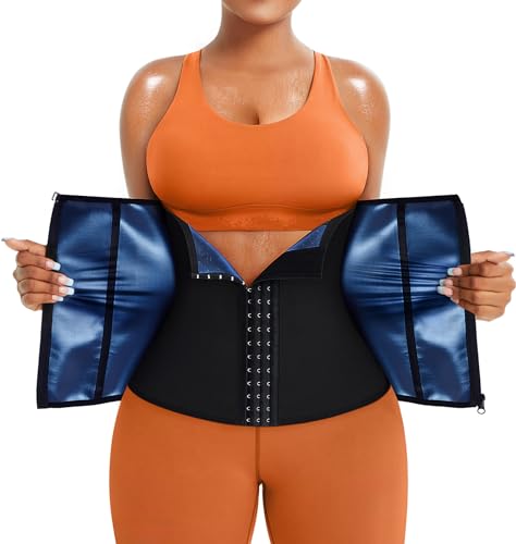 TrainingGirl Waist Trainer for Women Working Out Trimmer Sweat Belly Band - color: Black-blue Inner, size: X-Small