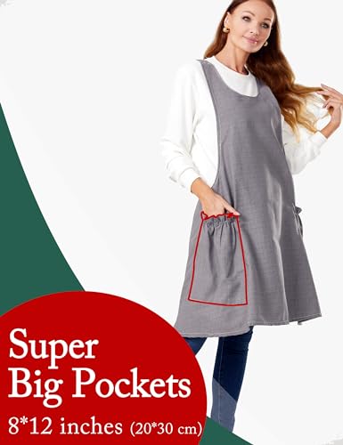 Cozy Adjustable Cross Back Aprons for Women with Pockets Cotton Linen Cooking Kitchen Baking - color: Smooth Grey