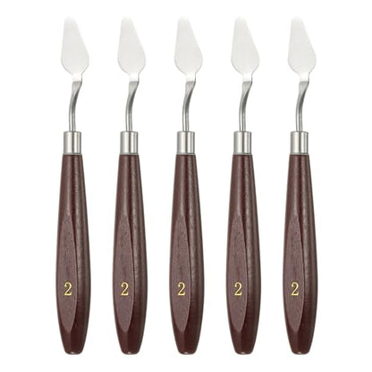 HARFINGTON 5pcs Palette Knife Painting Tool 1.1 x 0.59 Stainless Steel Art Spatula Pallet Knives Scrapers Tools with Beech Wood Handle for Acrylic Oil Canvas Mixing Spreading, Red/Silver - size: 1.1" x 0.59"