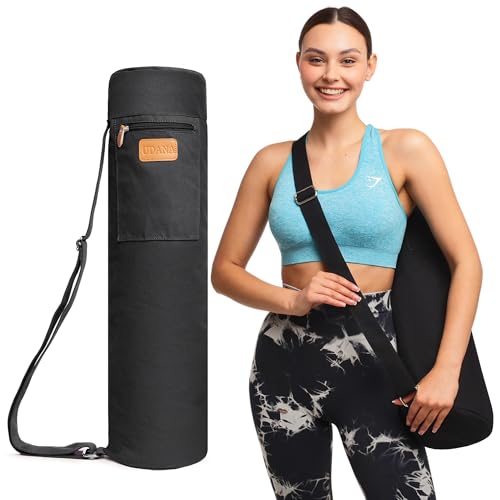 UDANA Canvas Yoga Mat Bag for Women & Men, Full-Zip Carrier with 3 Pockets & Adjustable Strap, Stylish Gym & Pilates Bag – Available in Multiple Sizes - color: Black, size: Extra Large: 2/5" to 1/2" (11-13mm) Thick Mats