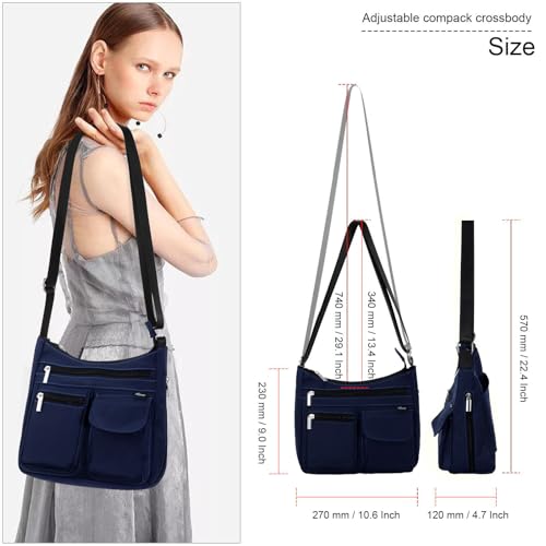 Kamo Crossbody for Women - Multi-pocket Shoulder Lightweight Messenger Casual Printed Purse Handbag Travel Bag - color: Dark Blue