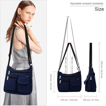 Kamo Crossbody for Women - Multi-pocket Shoulder Lightweight Messenger Casual Printed Purse Handbag Travel Bag - color: Dark Blue