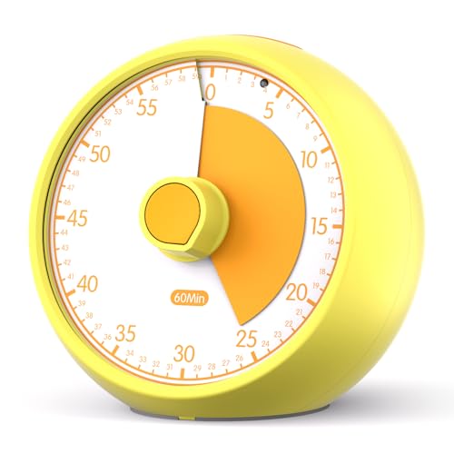 Visual Timer for Kids 60-Minute Countdown Timer with Optional Alarm, Focus Tool for ADHD & Autism, Time Management for Homework, Chores, Office, Kitchen, Teaching & Study Routines (Yellow) - color: Yellow