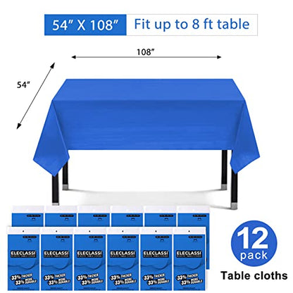 Eleclassi Royal Blue 12 Pack Premium Disposable Plastic Tablecloth 54 x 108 Inch - Waterproof Disposable Tablecloth for Rectangle Tables Up to 8 Feet in Length - Plastic Table Cloth Disposable - color: Royal Blue, size: 12 Pack Rectangle