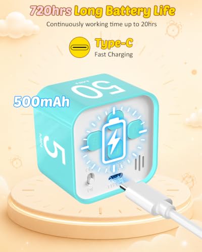 디지털 포모도로 타이머 큐브 5/10/25/50분 프리셋, 무소음 및 사운드 알람 - color: 민트 그린.