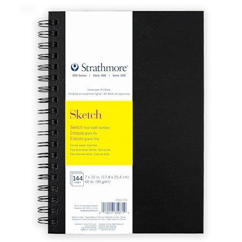 Strathmore 300 Series Sketch Paper Art Book, Black Hardcover & Side Wire Binding, 72 Sheets, White, 7x10 inch, 1 Count - size: 7x10 inch, style: Sketch