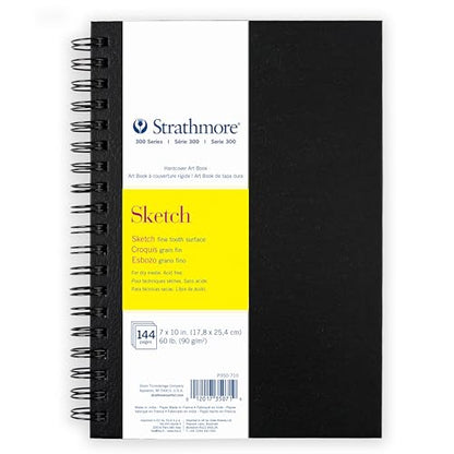 Strathmore 300 Series Sketch Paper Art Book, Black Hardcover & Side Wire Binding, 72 Sheets, White, 7x10 inch, 1 Count - size: 7x10 inch, style: Sketch