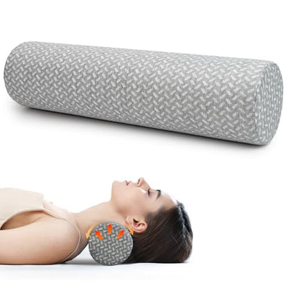 Cervical Neck Roll Pillow, Foam Round Bolster Pillow, Cylinder Pillows with Removable Washable Cover for Sleeping, Bed, Legs, Back, Yoga, Travel, Home, Office (Gray Style 1, 4inch H X 17inche L) - color: Gray Style 1, size: 4inch H X 17inche L