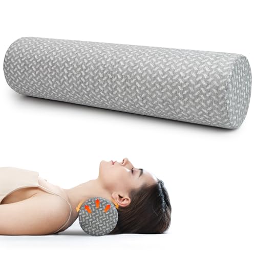 Cervical Neck Roll Pillow, Foam Round Bolster Pillow, Cylinder Pillows with Removable Washable Cover for Sleeping, Bed, Legs, Back, Yoga, Travel, Home, Office (Gray Style 1, 4inch H X 17inche L) - color: Gray Style 1, size: 4inch H X 17inche L