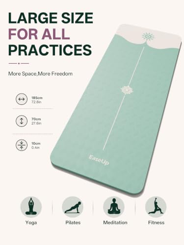EaseUp Yoga Mat 73"x28"x0.4",10mm thick,Non Slip for Workout, Pilates - color: Green