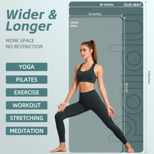 PAIDU Large Yoga Mat, 72"x36"x2/5" POE Non-Slip Exercise Mat | 10MM Thick, POE, non‑slip, ideal for home gym, yoga, pilates, fitness & floor use - color: Deepgreen - LOGO