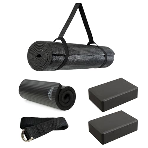 6 Pack Deluxe Studio Exercise Starter Kit - color: Black, size: 6 Piece 5mm Yoga Starter Kit
