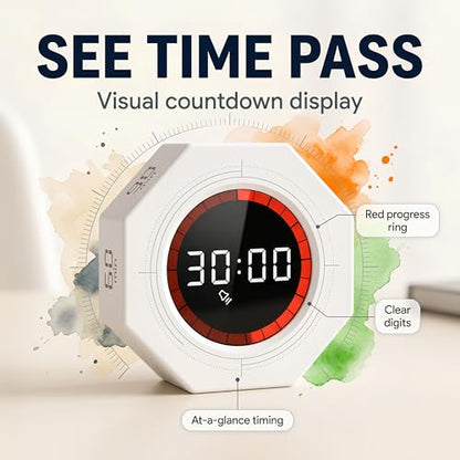 Multi-Function Electronic Timer, Learning Management - USB-C Rechargeable Flip Timer with Presets, Silent Mode & Vibration - Ideal for ADHD, Pomodoro, Classroom, Kids, Kitchen & Chess Clock