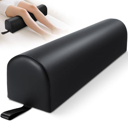3/4 Round Massage Table Bolster Pillow with Strap Handle, 26 x 6 x 6 In | PU Leather Massage Bolster for Under Legs, Cozy Positioning Support Pillow for Knee Neck Back Pain Relief - Black - color: 3/4 Round - Black
