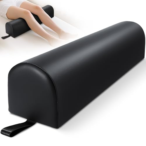 3/4 Round Massage Table Bolster Pillow with Strap Handle, 26 x 6 x 6 In | PU Leather Massage Bolster for Under Legs, Cozy Positioning Support Pillow for Knee Neck Back Pain Relief - Black - color: 3/4 Round - Black