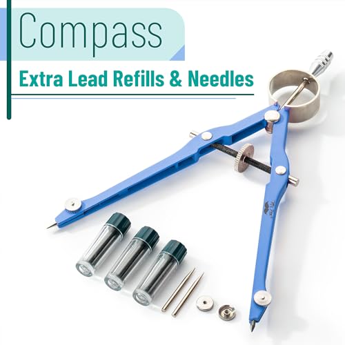 Mr. Pen- Professional Compass for Geometry, Extra Lead | Metal Compass Drawing Tool for Students, Drafting and Engineering, Technical Drawings, Circles and Geometry Projects - color: Light Blue