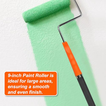 King Origin Paint Roller Kit with Extension Pole 4 Ft, 12 PCS | 9" & 4" Paint Rollers, Frame, Tray - Paint Supplies for Painting Walls, Home Interior, Painting Tool Kits - color: 4"&9" Rollers, 12-Pack