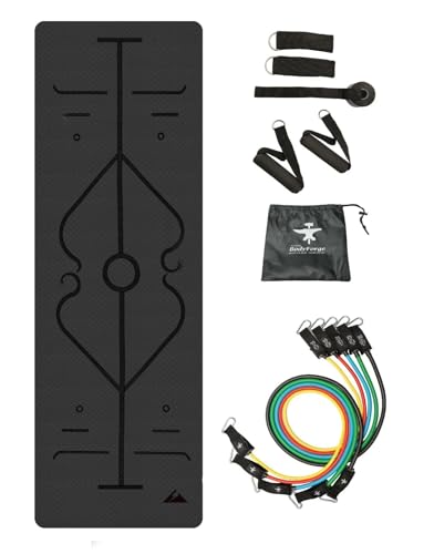 BodyForge Yoga Mat Thick Exercise Mat Thick Non-Slip Extra Thick High-Density Pilates & Resistance Bands Exercise Bands Workout Bands Resistance Bands Exercising Bands Men and Women Work Out Bundle - color: Black