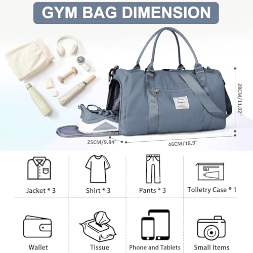 Gym Bag for Women Men with Shoes Compartment,Sports Duffle Bag Personal item travel Duffel Bags Tote Bag Small Carry on Weekender Overnight Bag Workout Dance Bag Hospital Holdalls Grey Blue - color: A6-Grey Blue