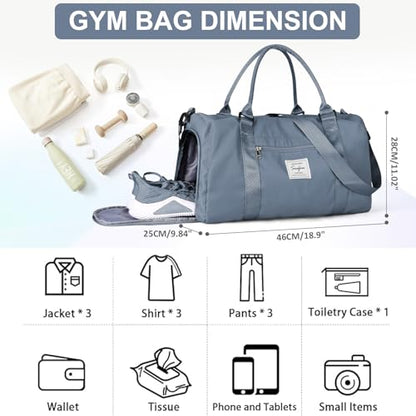 Gym Bag Womens with Shoes Compartment Travel Duffel Bag Grey Blue - color: B13-Grey Blue+Toiletry Bag