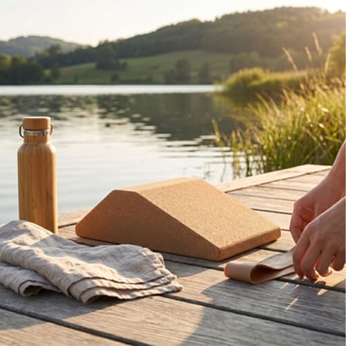 Squat Wedge Block, 23x12x6. 5cm Oak Calf Raise Block Cork Yoga Blocks Elevated Squat Wedge Compact and Portable for Weighted Training Fitness
