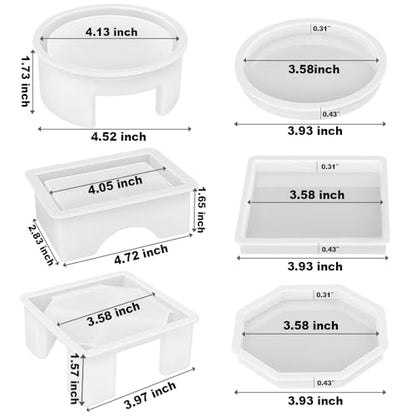 RESINWORLD Set of 3 Thick Square Octagon Round Coaster Molds with Matching Holder Mold, Shiny Coaster Silicone Molds for Resin Casting