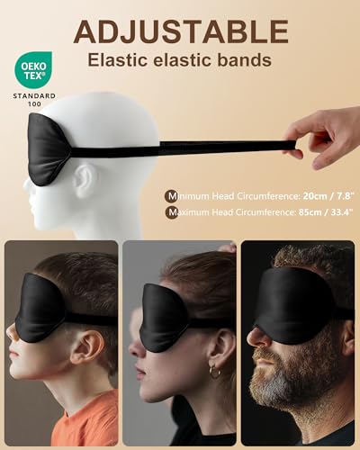 Silk Sleep Mask for Women and Men - Soft Breathable Organic Natural Mulberry Silk Fabric Blackout Eye Mask with Adjustable Straps No Pressure Eye Mask for Travel Essentials Gifts (Black) - color: Black