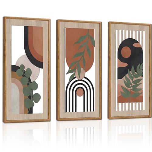 HPNIUB 3 PCS Boho Wall Decor, Minimalist Mid Century Sun Geometric Line Hanging Wood Sign for Living Room, 8x16Inch Modern Botanical Leaf Wooden Plaque for Apartment Bedroom Office Decoration - color: Boho Wooden Wall Art