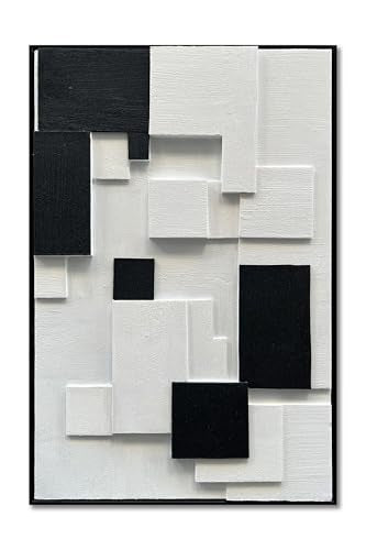 NANKAI Art Hand Painted White and Black Thick Texture Abstract Art Oil Painting 36x24 inch Contemporary Minimalist Art Home Wall Decoration Painting (with Solid Wood Exterior Frame) - color: Nkhb281
