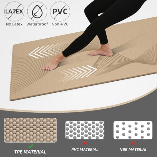 ILILI Exercise Mat 72''x25''×0.3''(8MM) | Compact Eco Friendly TPE Yoga Mat for Pilates & Fitness, Tear Resistant with Carry Strap for Home Gym Studio Stretching - color: Beige