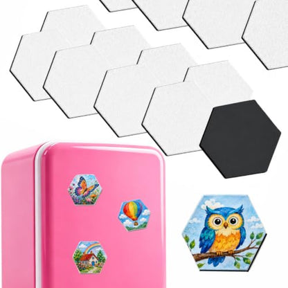 15 Pack Hexagon Magnetic Canvas Panels, 3 Inch Mini Painting Boards | Paint, dry and display as refrigerator decor for classroom crafts, art parties and handmade gifts for friends or classmates. - style: Hexagonal-15pcs