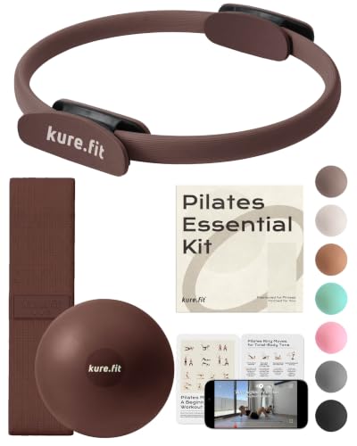 Pilates Kit | Pilates Equipment Set for Home Workouts | Accessories & Guide | Matching-color Pilates ball, Pilates ring, resistance bands, Pilates accessories, video tutorials & gift box for home use. - color: Cocoa, style: Essential Kit - 3PC