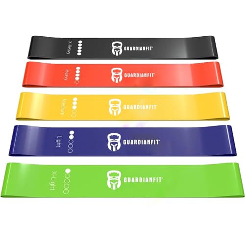 Resistance Loop Exercise Bands Set of 5, Latex Workout Bands with Carry Bag, Strength Bands for Legs, Butt, Body, Fitness, Yoga, Pilates, Women, Men and Kids