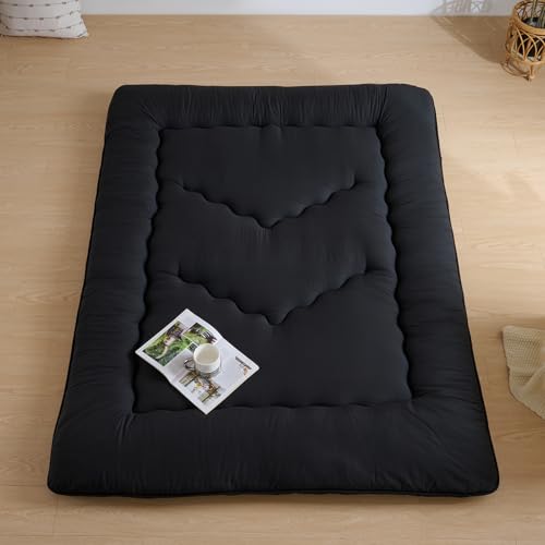 Japanese Floor Mattress,3.5" Thicken Futon Mattress Tatami Mat - color: Black, size: Queen (80”L × 60“W)