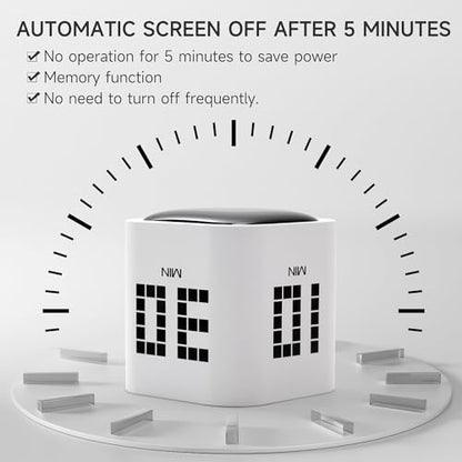 Rotating Productivity Timer, 5, 10, 30, 60 Minute Presets, Desk Cube | Gravity sensor with mute function; ADHD-friendly for work, study, kitchen and back to school - color: Whiteb