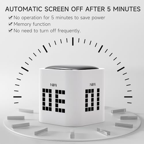 Rotating Productivity Timer, 5, 10, 30, 60 Minute Presets, Desk Cube | Gravity sensor with mute function; ADHD-friendly for work, study, kitchen and back to school - color: Whiteb