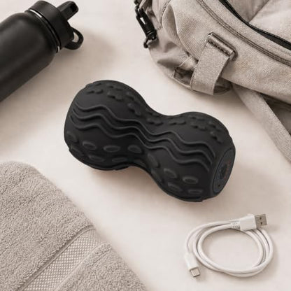 Vibrating Peanut Massage Ball, 5-Speed Back & Neck Recovery Roller (Black) - color: Black