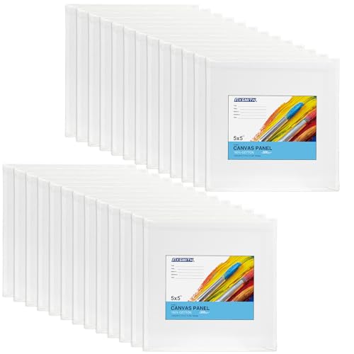 FIXSMITH Canvas Boards for Painting 5x5 Inch, Super Value 24 Pack Mini Canvases, White Blank Canvas Panels, 100% Cotton Primed, Painting Art Supplies - size: 5"×5"