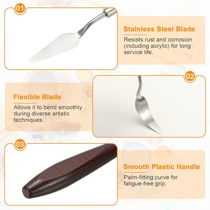 HARFINGTON 5pcs Palette Knife Painting Tool 2.09 x 0.75 Stainless Steel Art Spatula Pallet Knives Scrapers Tools with Beech Wood Handle for Acrylic Oil Canvas Mixing Spreading, Red/Silver - size: 2.09" x 0.75"