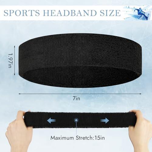 4 Pack Cotton Terry Sweat Headbands for Men Women Running Gym - color: Black