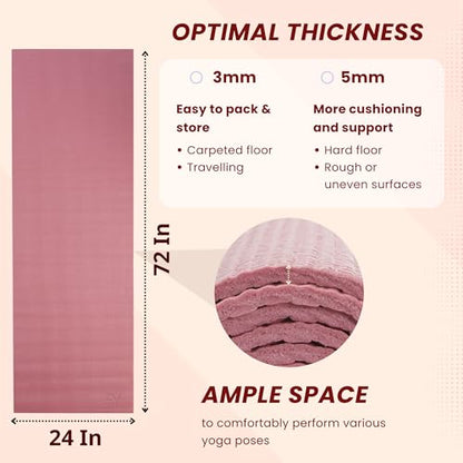 Everyday Yoga Deluxe Mat, Spacious 72"x24" Non-Slip, 3-5mm Extra Thick - color: Dusty Rose, size: 3mm Thick