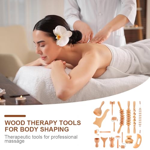 16-in-1 Wood Therapy Massage Tools Gua Sha, Maderoterapia Kit Muscle Pain Relief, Lymphatic Drainage, Body Sculpting Kit with Facial Wood Roller Fascia Massage - color: 16pcs