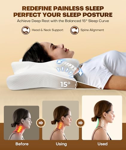 Cozyplayer True Cooling Cervical Neck Pillow for Pain Relief, Ergonomic Side Sleeper Pillow for Neck Support, Odorless Orthopedic Contour Memory Foam Pillows, Bed Pillow for Back Stomach Sleeper - color: Snow White
